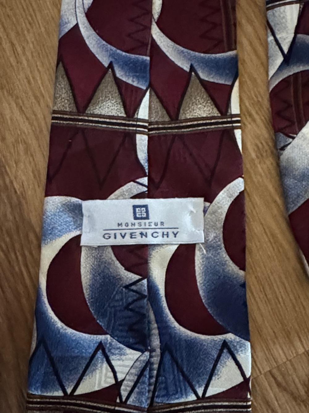 Givenchy Blue, Burgundy and Gold Geometric Circle Tie Vintage - Picture 2 of 5